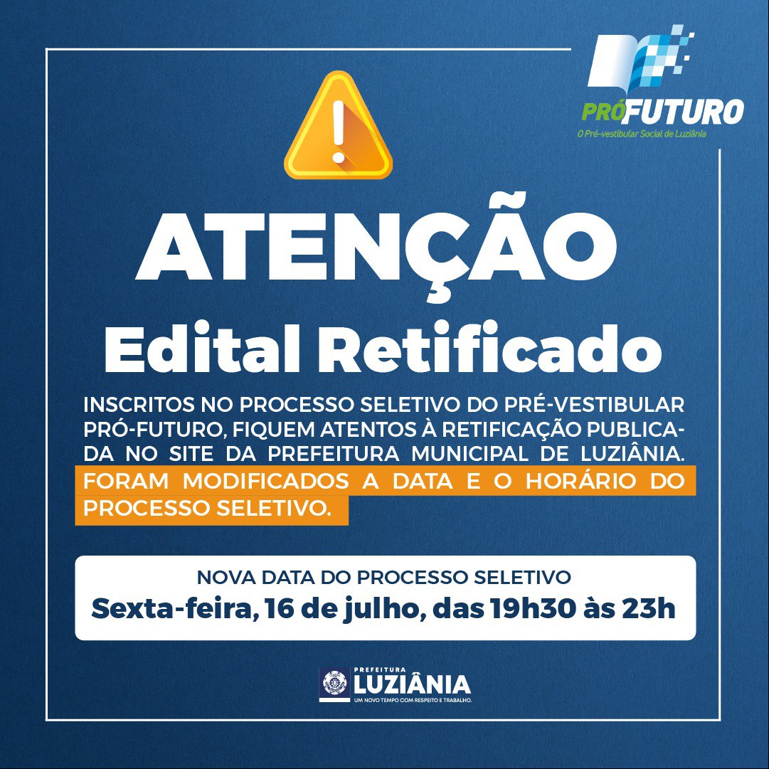 Leia mais sobre o artigo RETIFICAÇÃO EDITAL PRÓ FUTURO SEGUNDO SEMESTRE 2021