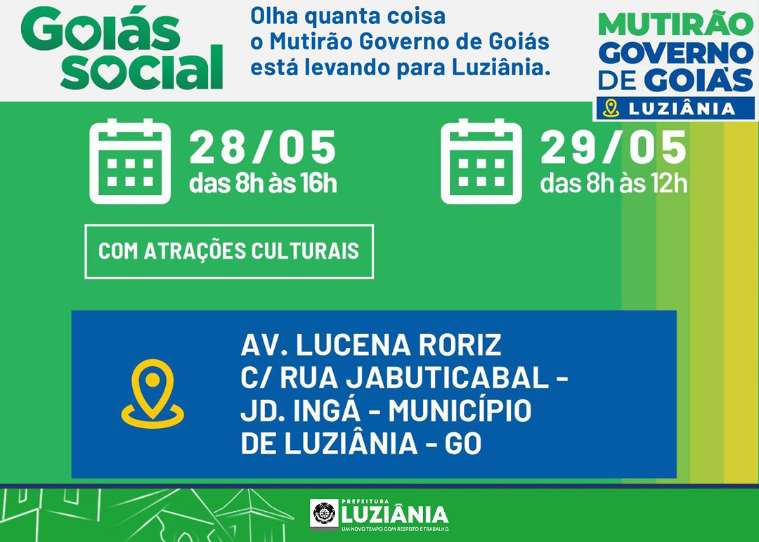 Leia mais sobre o artigo GRANDE MUTIRÃO de serviços e benfeitorias realizado pelo Governo de Goiás em parceria com a Prefeitura de Luziânia.