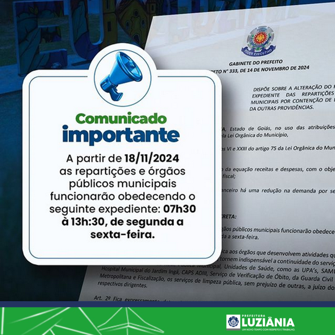 NOVO HORÁRIO DAS REPARTIÇÕES PÚBLICAS MUNICIPAIS POR CONTENÇÃO DE DESPESAS